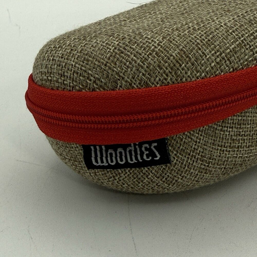 Woodies Sunglasses Case New Hard Shell Burlap Zipper Pouch Tan Red Accessories - Picture 4 of 9